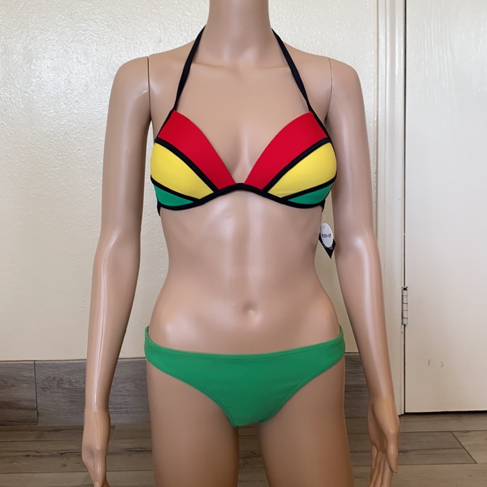 EMPYRE Red/Yellow/Green Push Up Style Bikini Top - Picture 9 of 11
